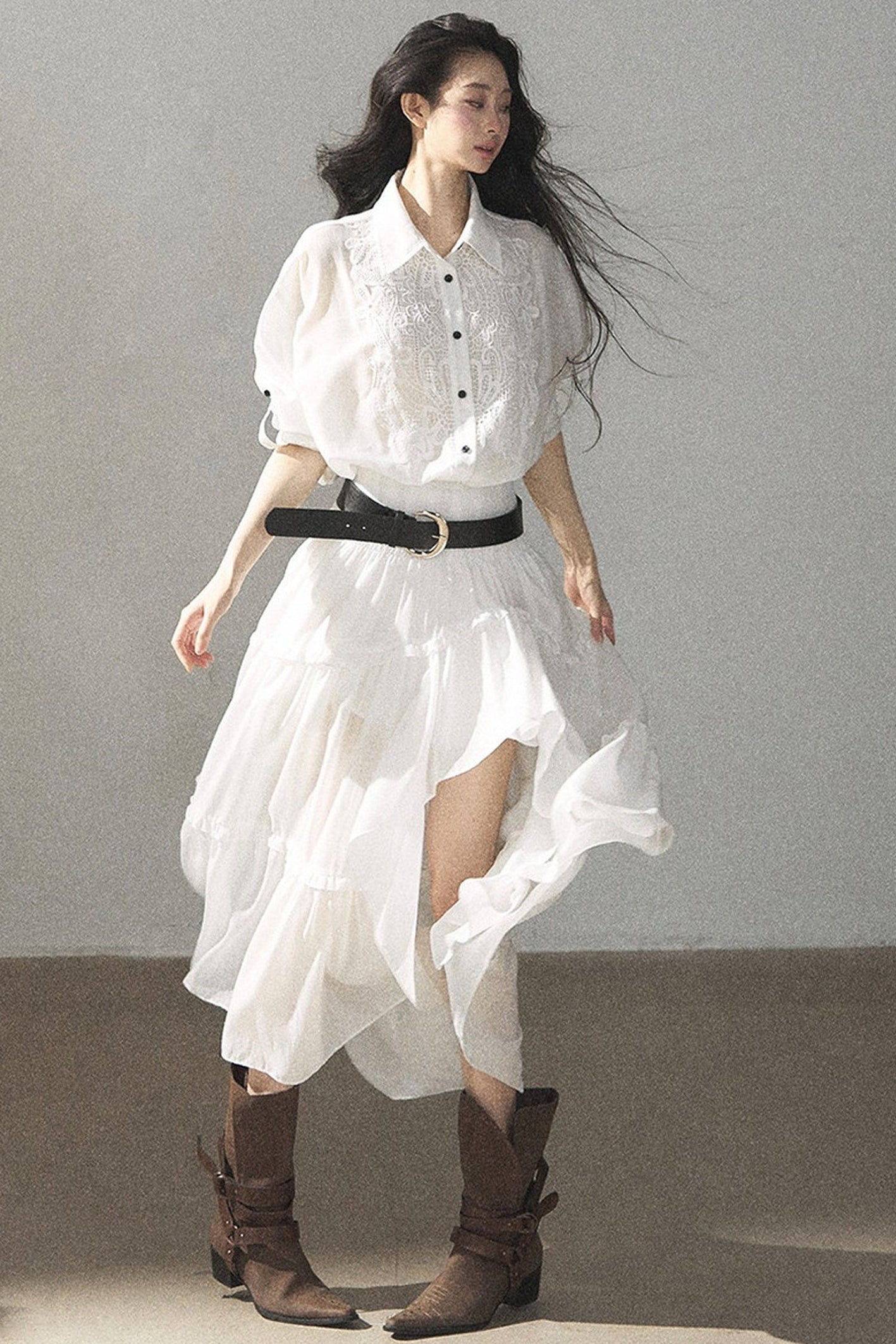 White Lace Shirt Dress