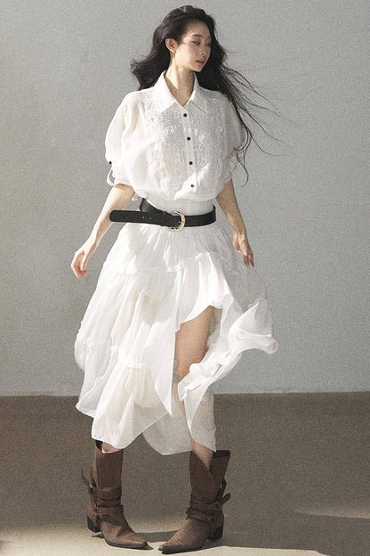 White Lace Shirt Dress