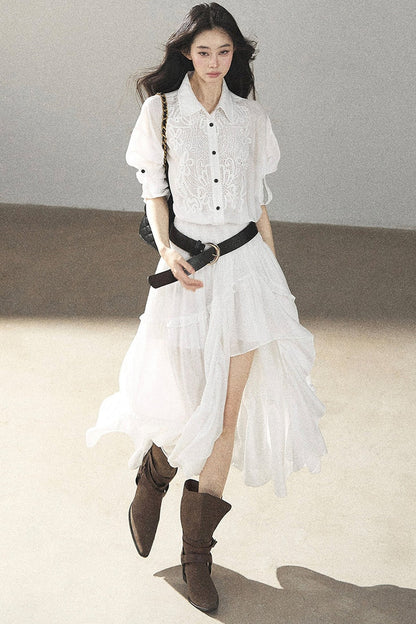 White Lace Shirt Dress