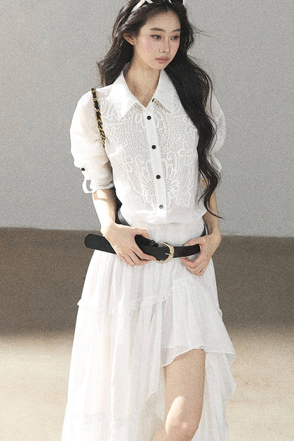 White Lace Shirt Dress
