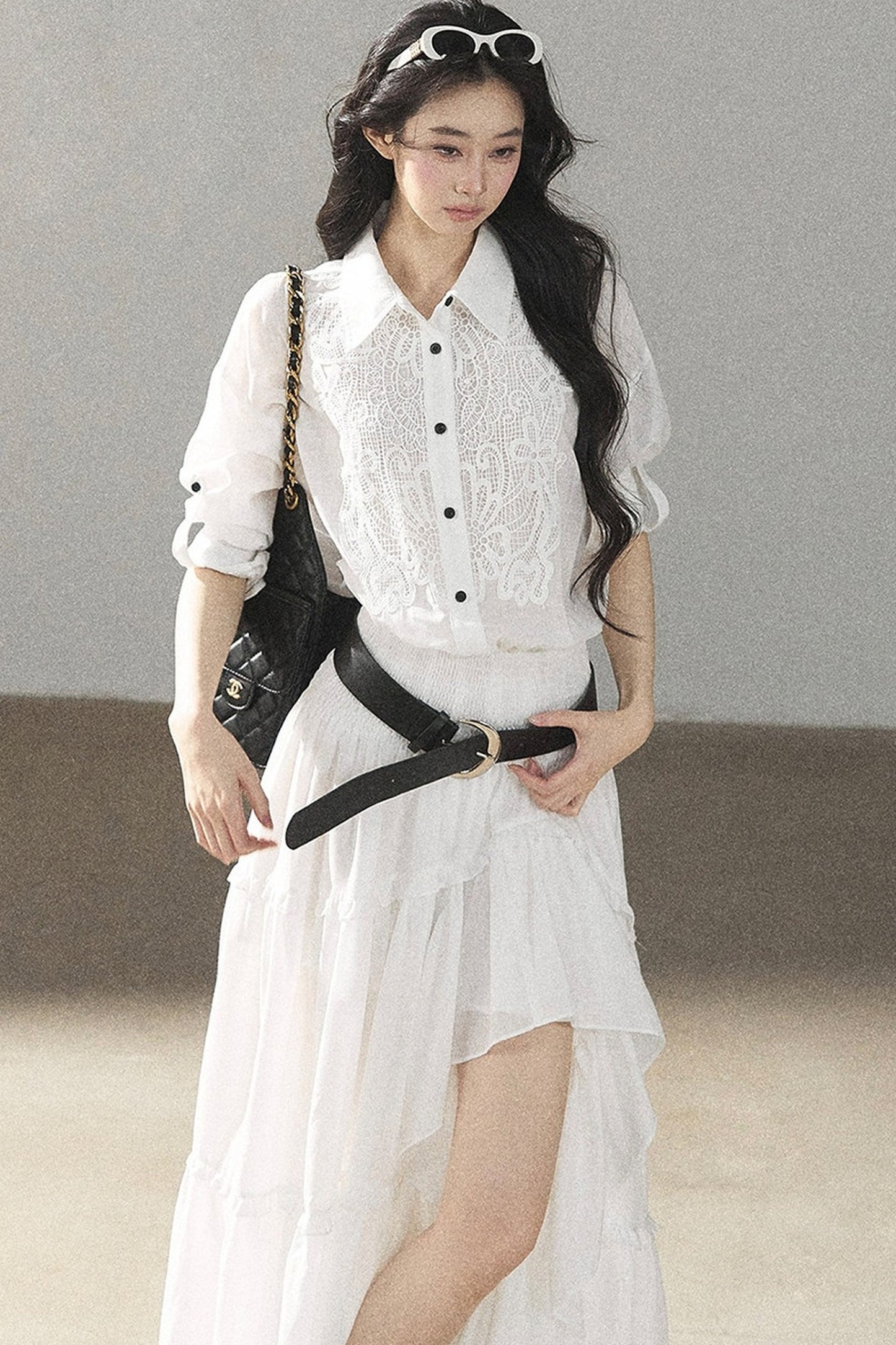 White Lace Shirt Dress