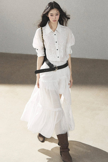 White Lace Shirt Dress