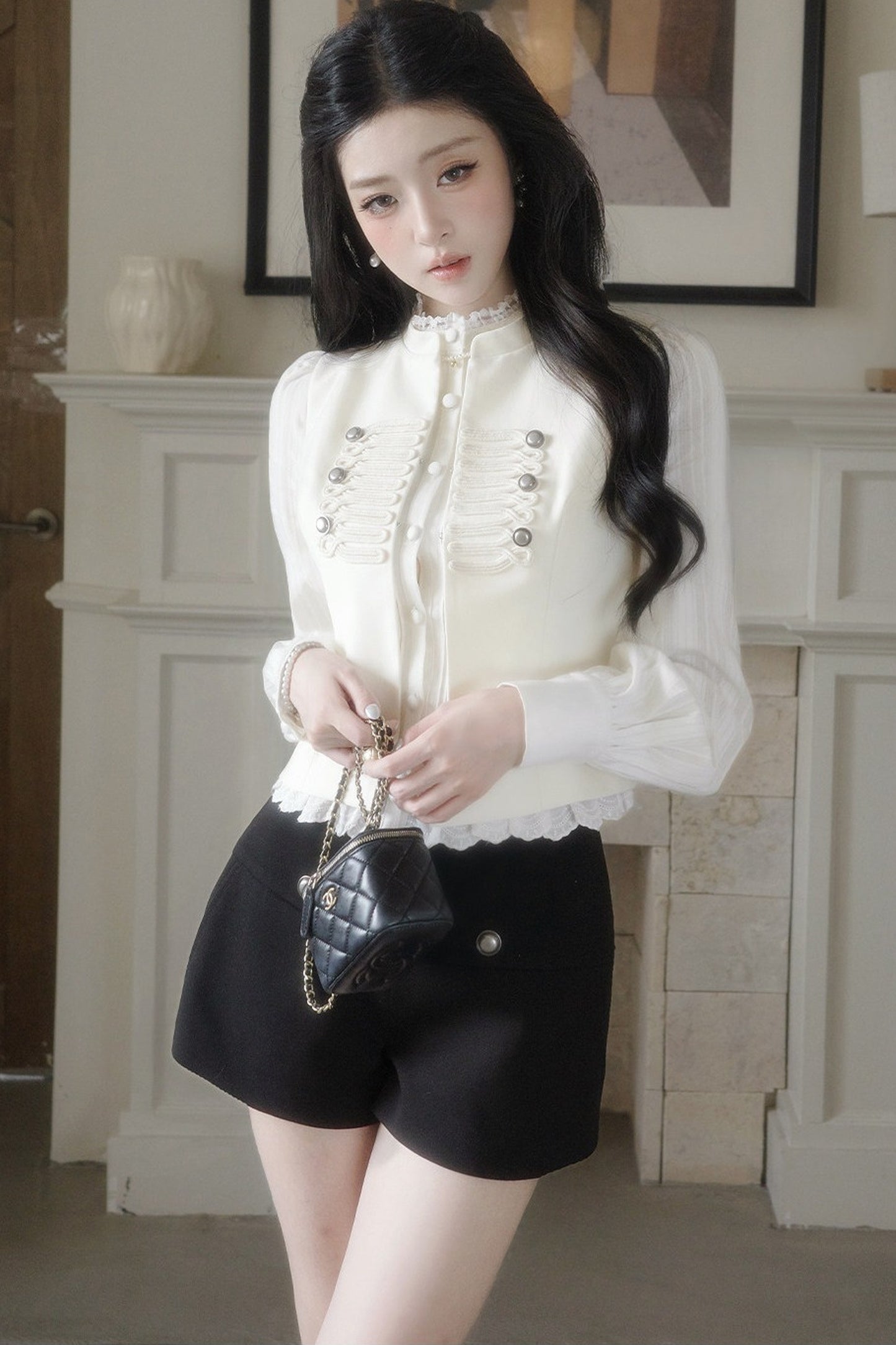 French Style Ruffled Stand Collar Vest