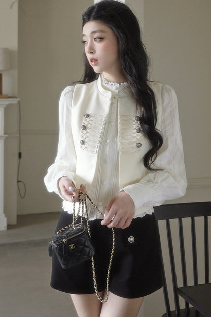 French Style Ruffled Stand Collar Vest