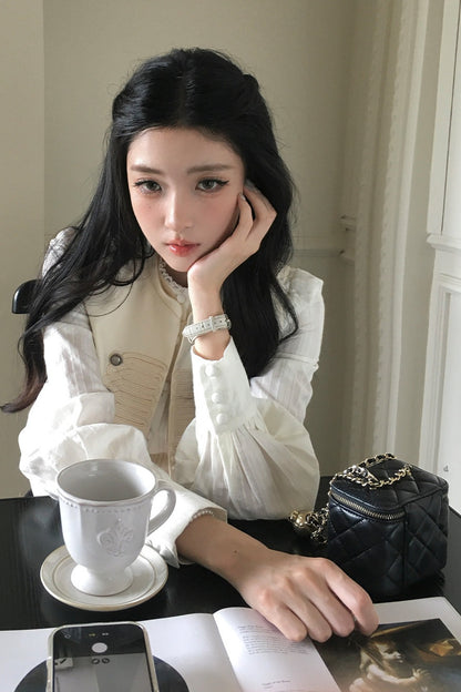 French Style Ruffled Stand Collar Vest