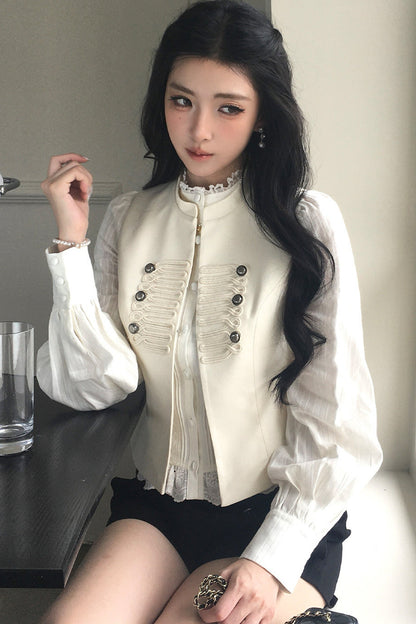 French Style Ruffled Stand Collar Vest