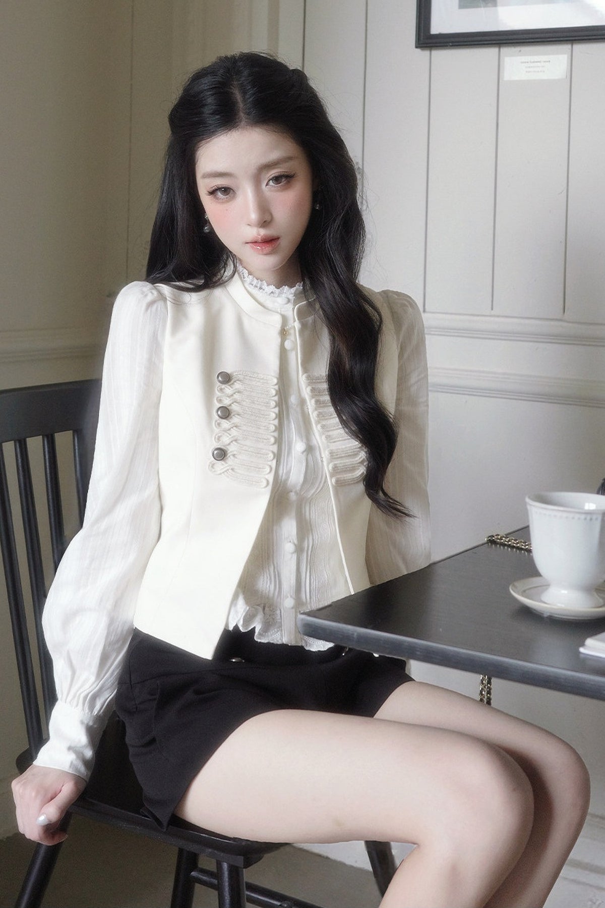 French Style Ruffled Stand Collar Vest