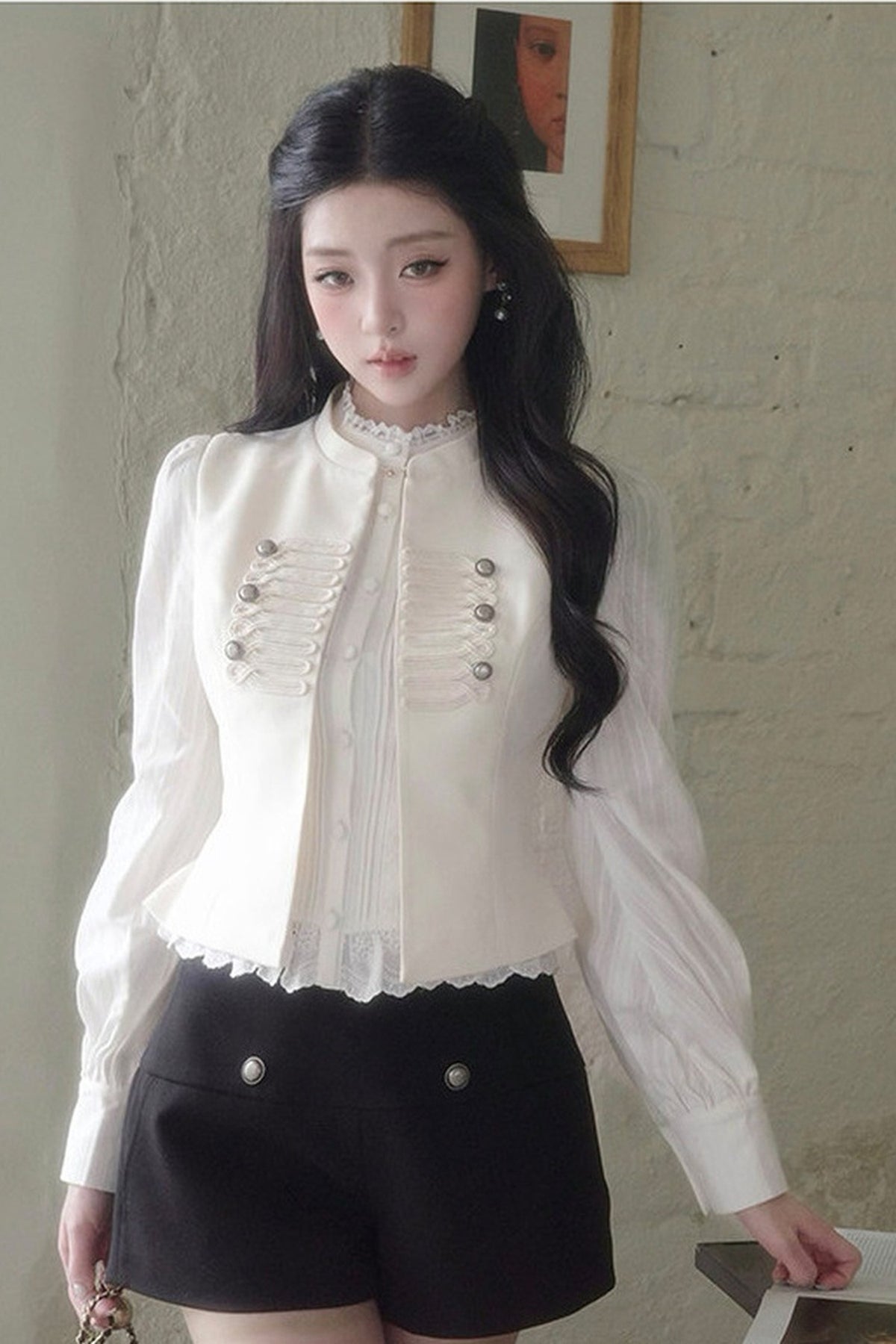 French Style Ruffled Stand Collar Vest
