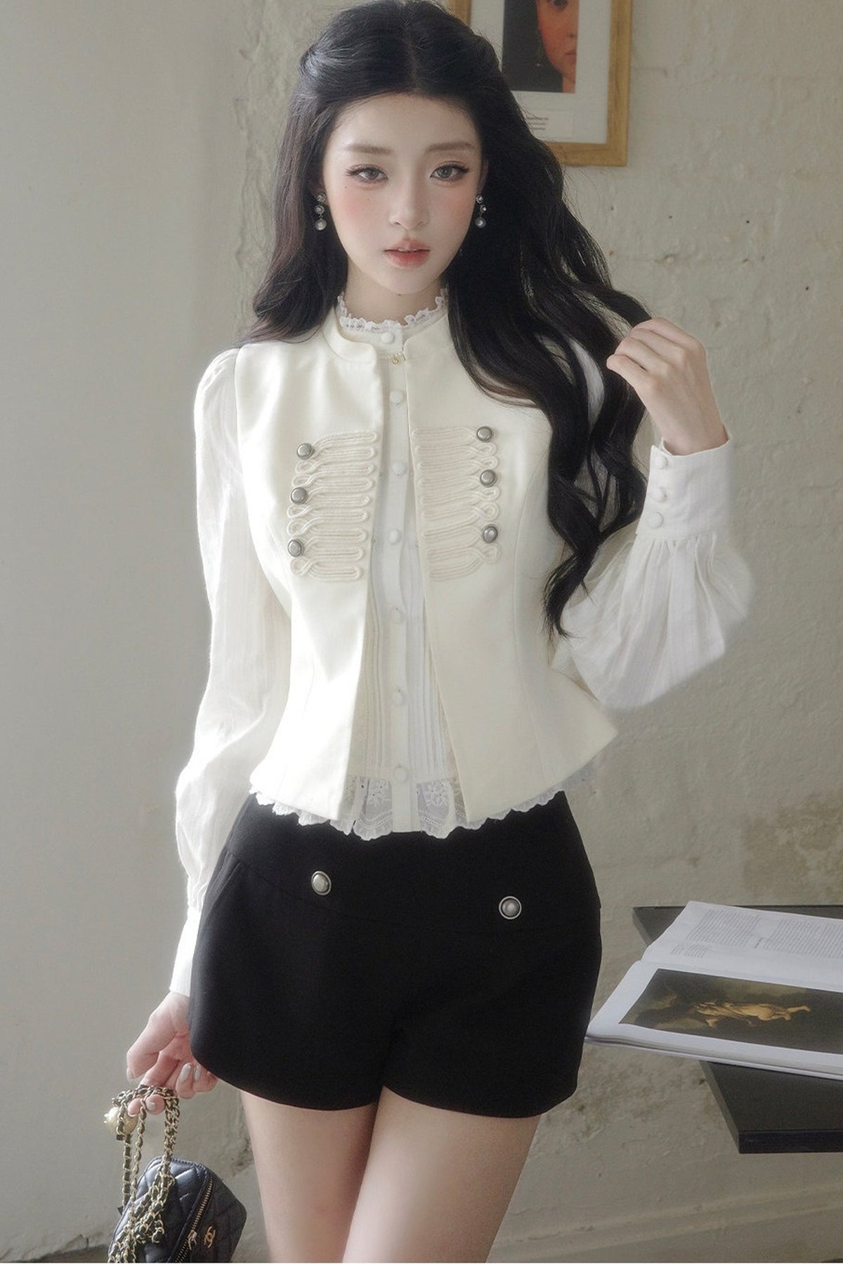 French Style Ruffled Stand Collar Vest