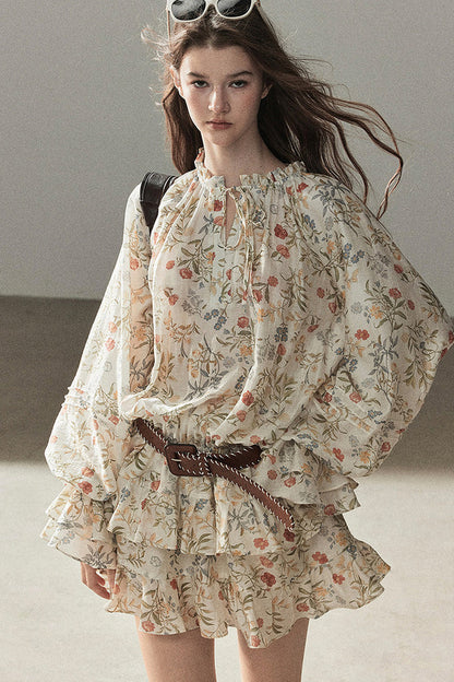 Ensemble robe fleurie à volants et leggings