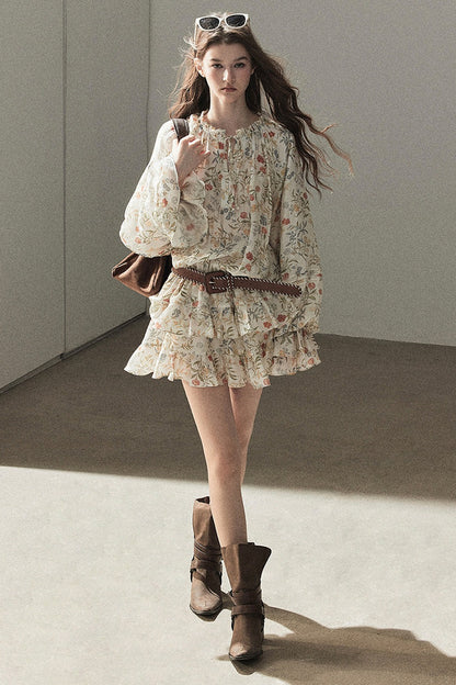 Ensemble robe fleurie à volants et leggings