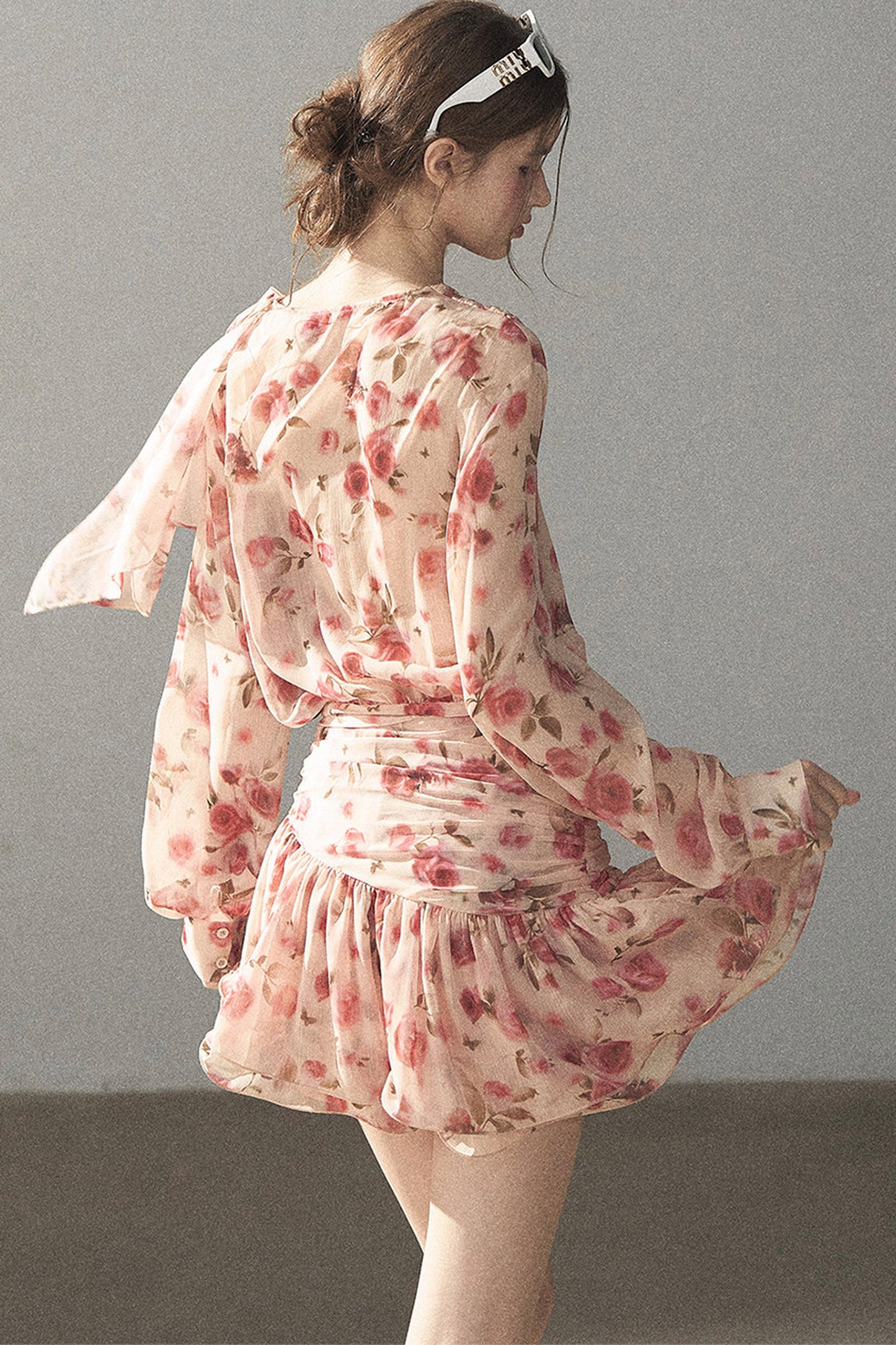 Puff Floral Chiffon Dress and Leggings Set