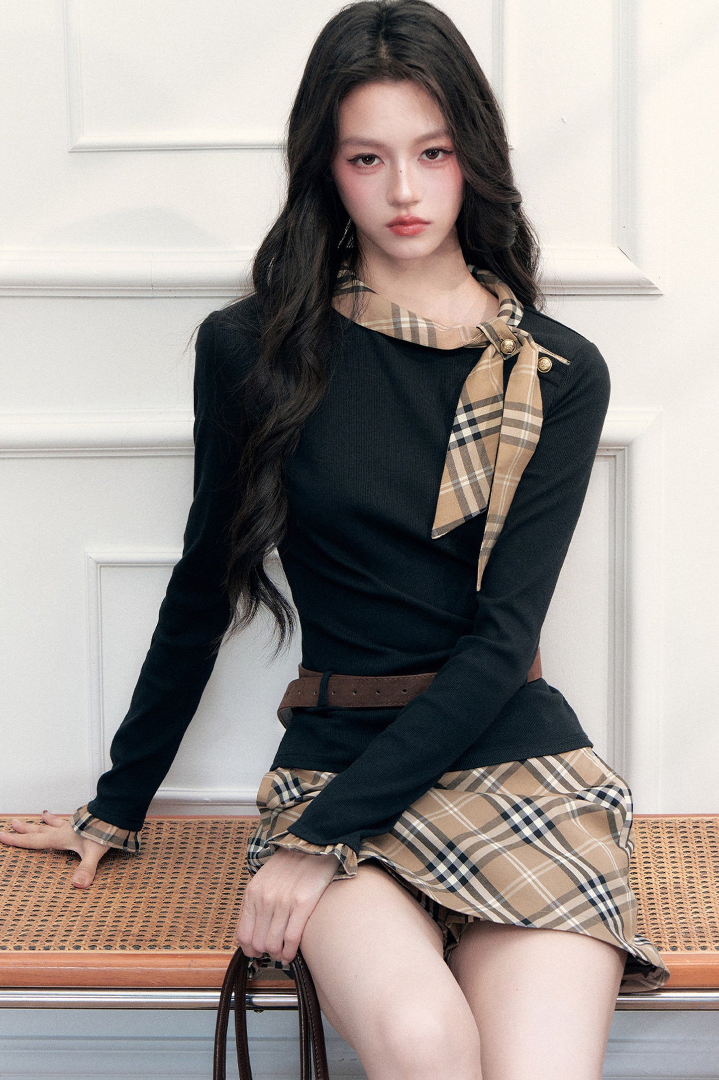 Ribbon Slim-Fit Blouse And Skirt Set-Up