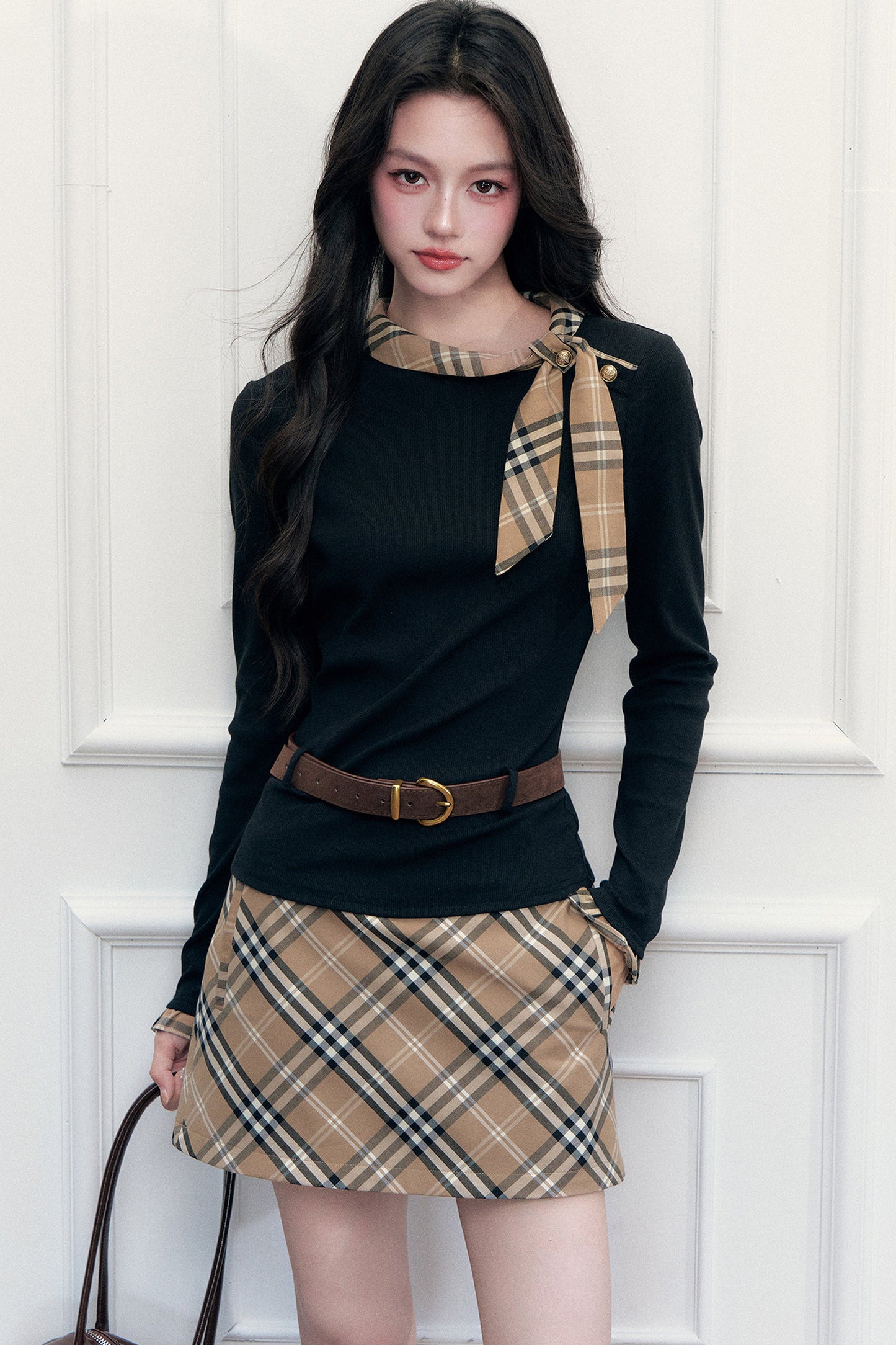 Ribbon Slim-Fit Blouse And Skirt Set-Up