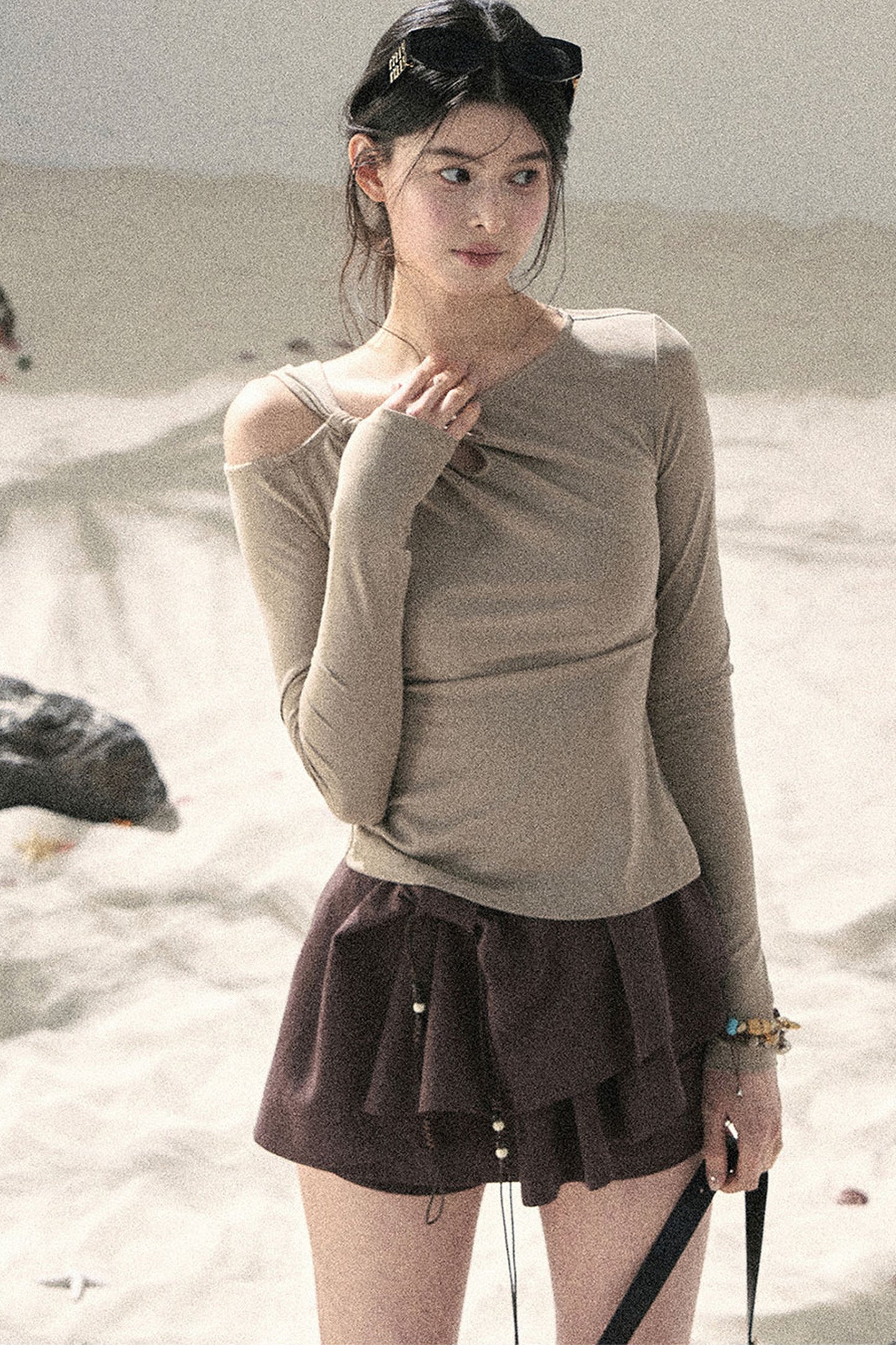Long-Sleeve Off-Shoulder Top