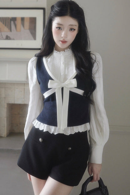 Contrast Bowknot Knitted Vest