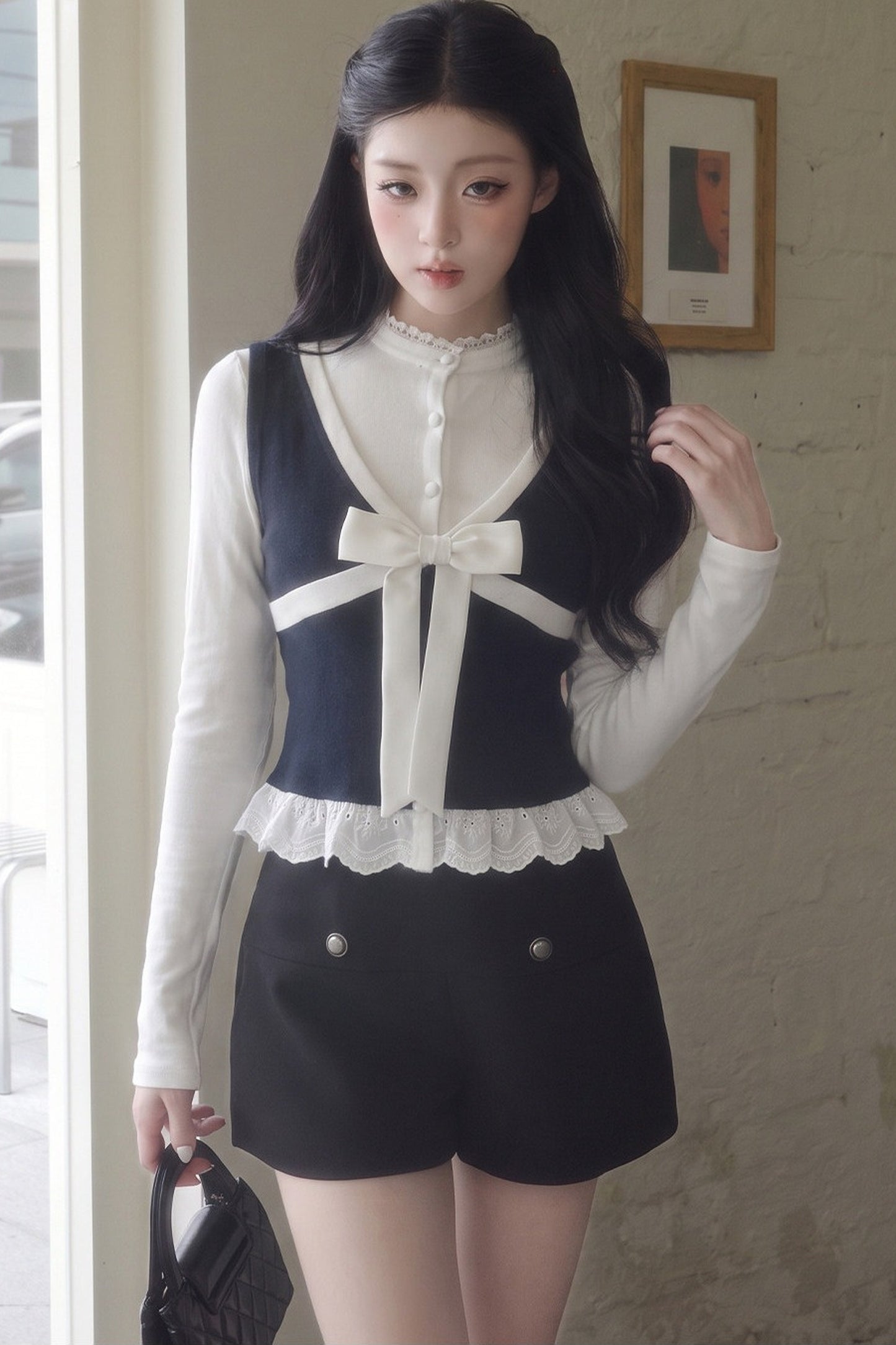 Contrast Bowknot Knitted Vest