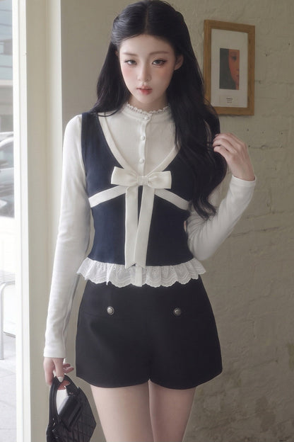 Contrast Bowknot Knitted Vest