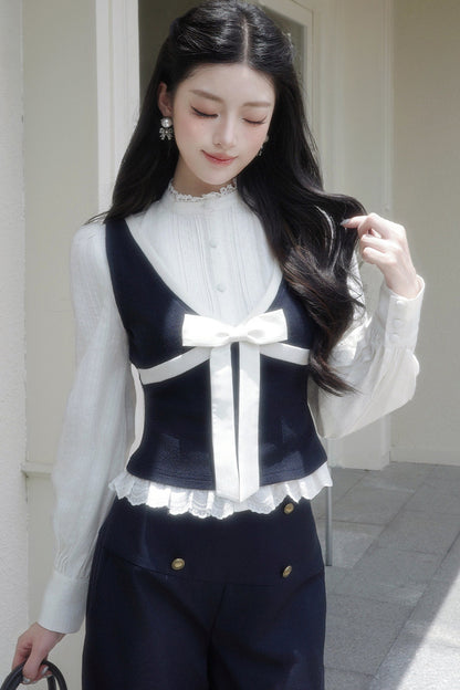 Contrast Bowknot Knitted Vest