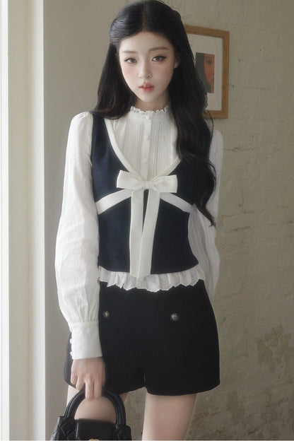 Contrast Bowknot Knitted Vest