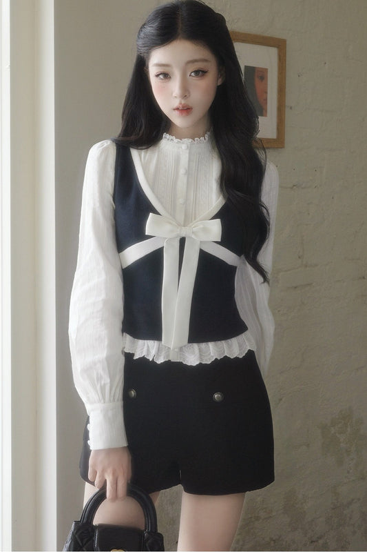 Contrast Bowknot Knitted Vest