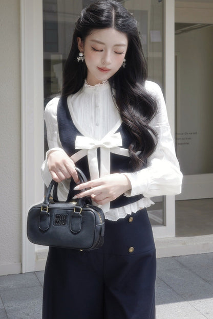 Contrast Bowknot Knitted Vest