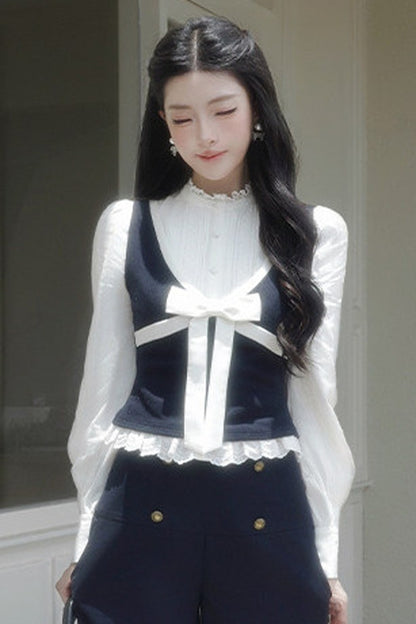 Contrast Bowknot Knitted Vest