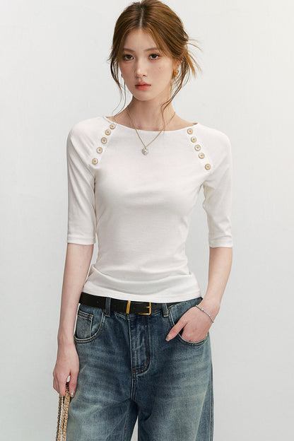 White Knit Boat Neck Top