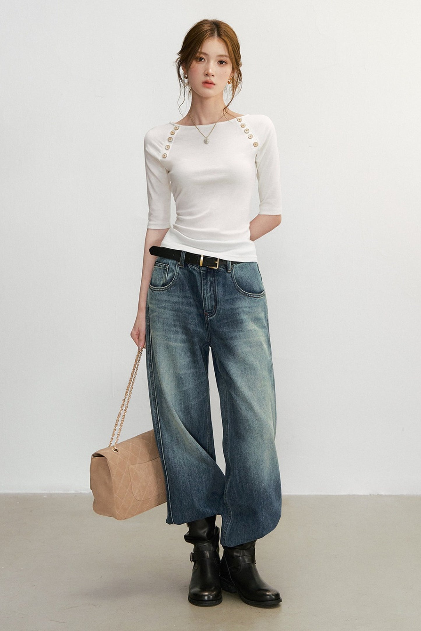 White Knit Boat Neck Top