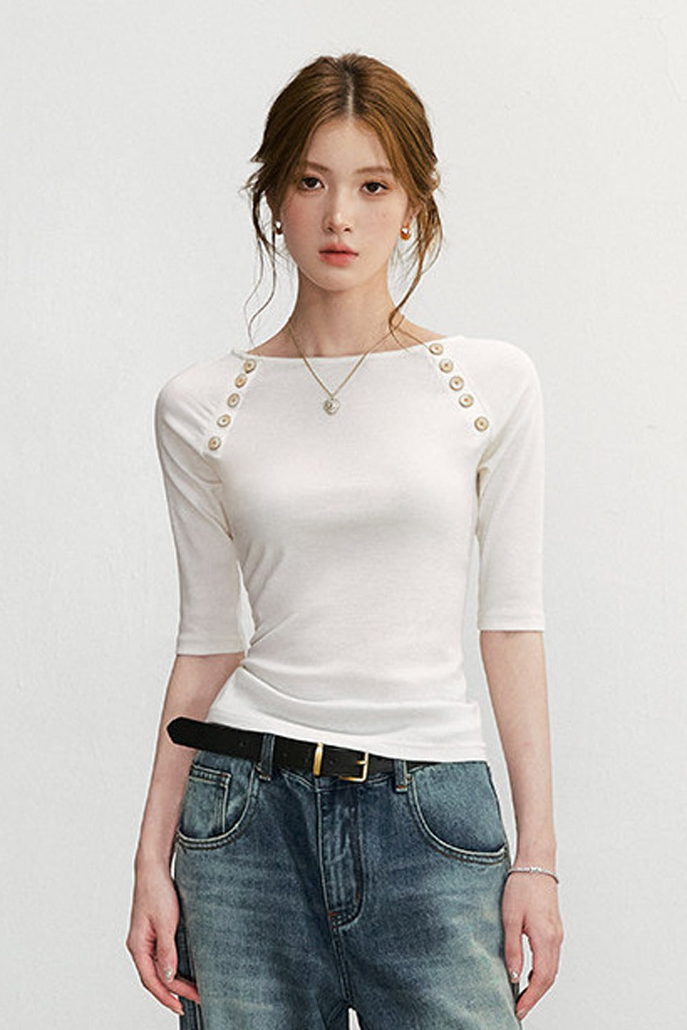 White Knit Boat Neck Top