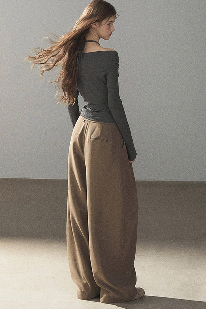 One-Shoulder Long-Sleeve Halter Blouse