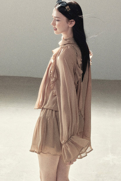 Ruffle Puffy Chiffon Dress and Leggings Set