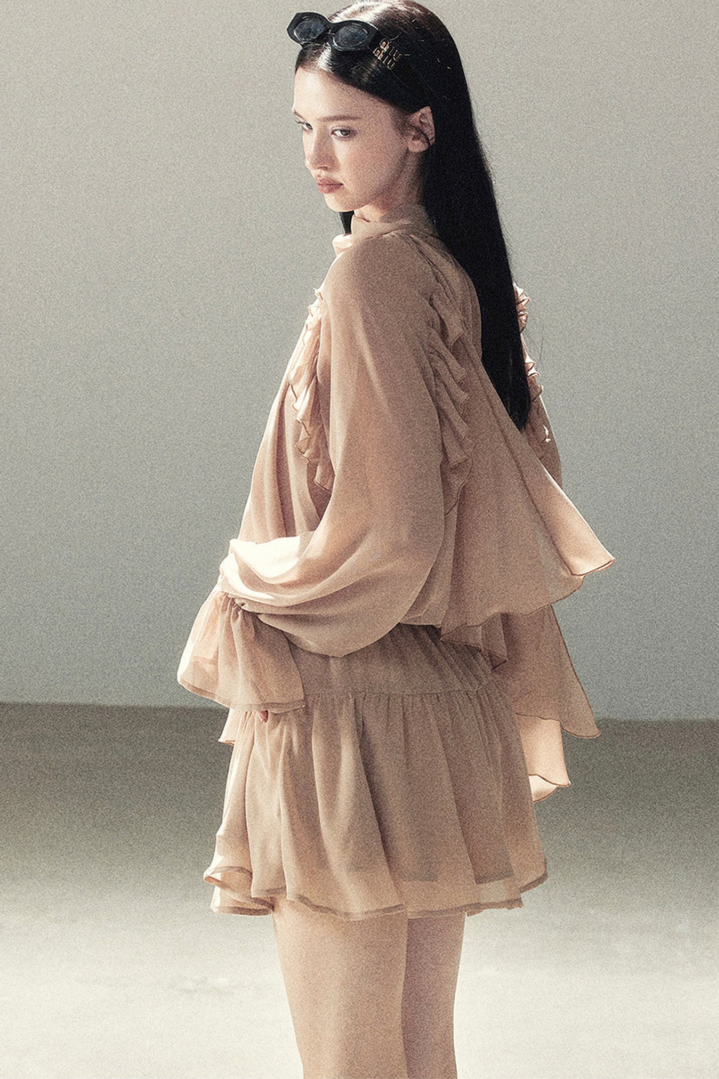 Ruffle Puffy Chiffon Dress and Leggings Set