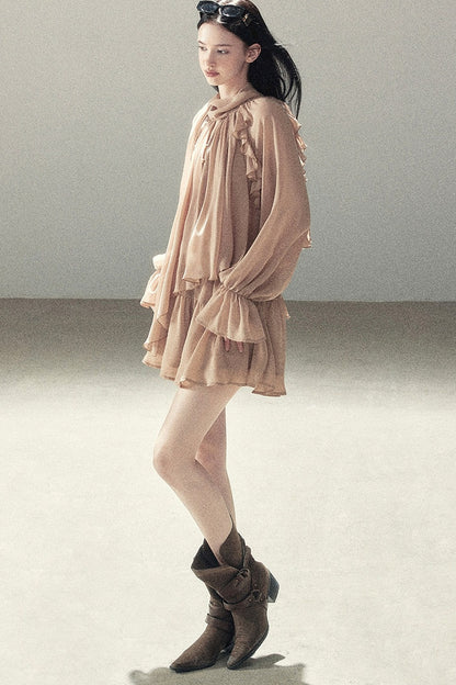 Ruffle Puffy Chiffon Dress and Leggings Set