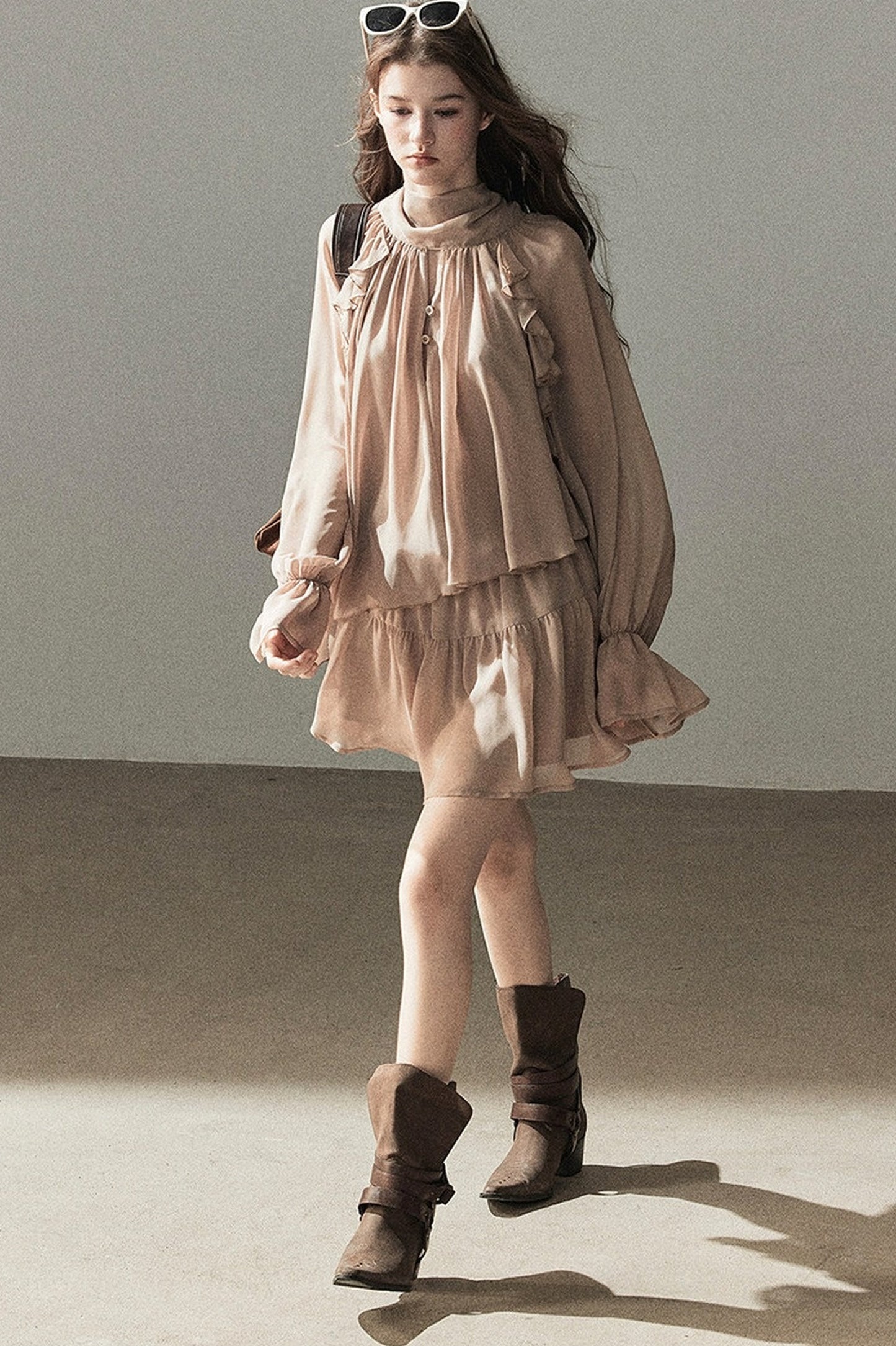 Ruffle Puffy Chiffon Dress and Leggings Set