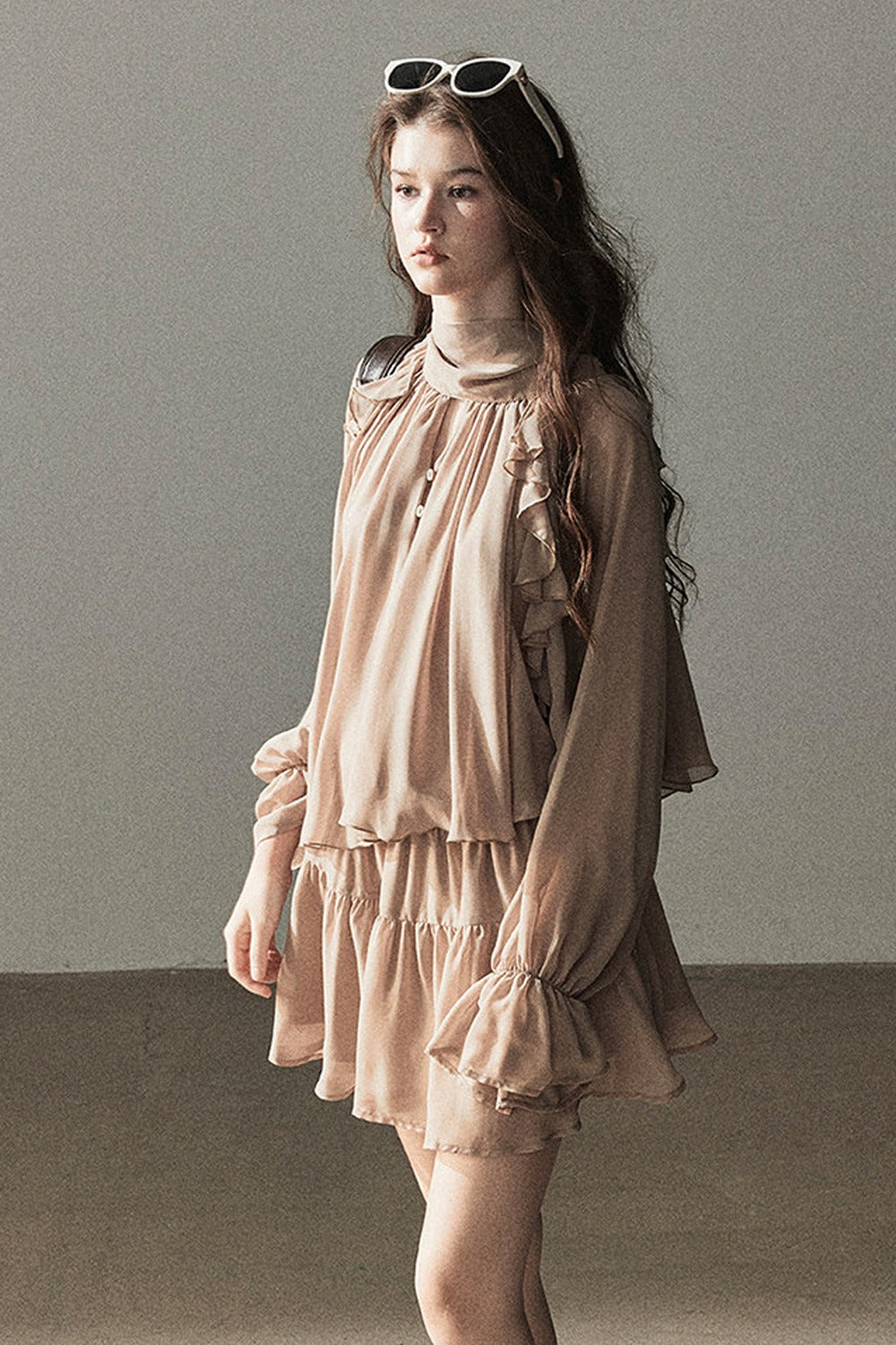 Ruffle Puffy Chiffon Dress and Leggings Set