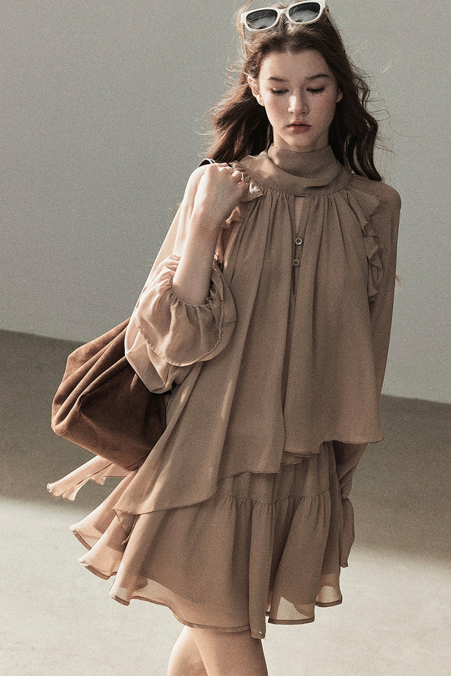 Ruffle Puffy Chiffon Dress and Leggings Set