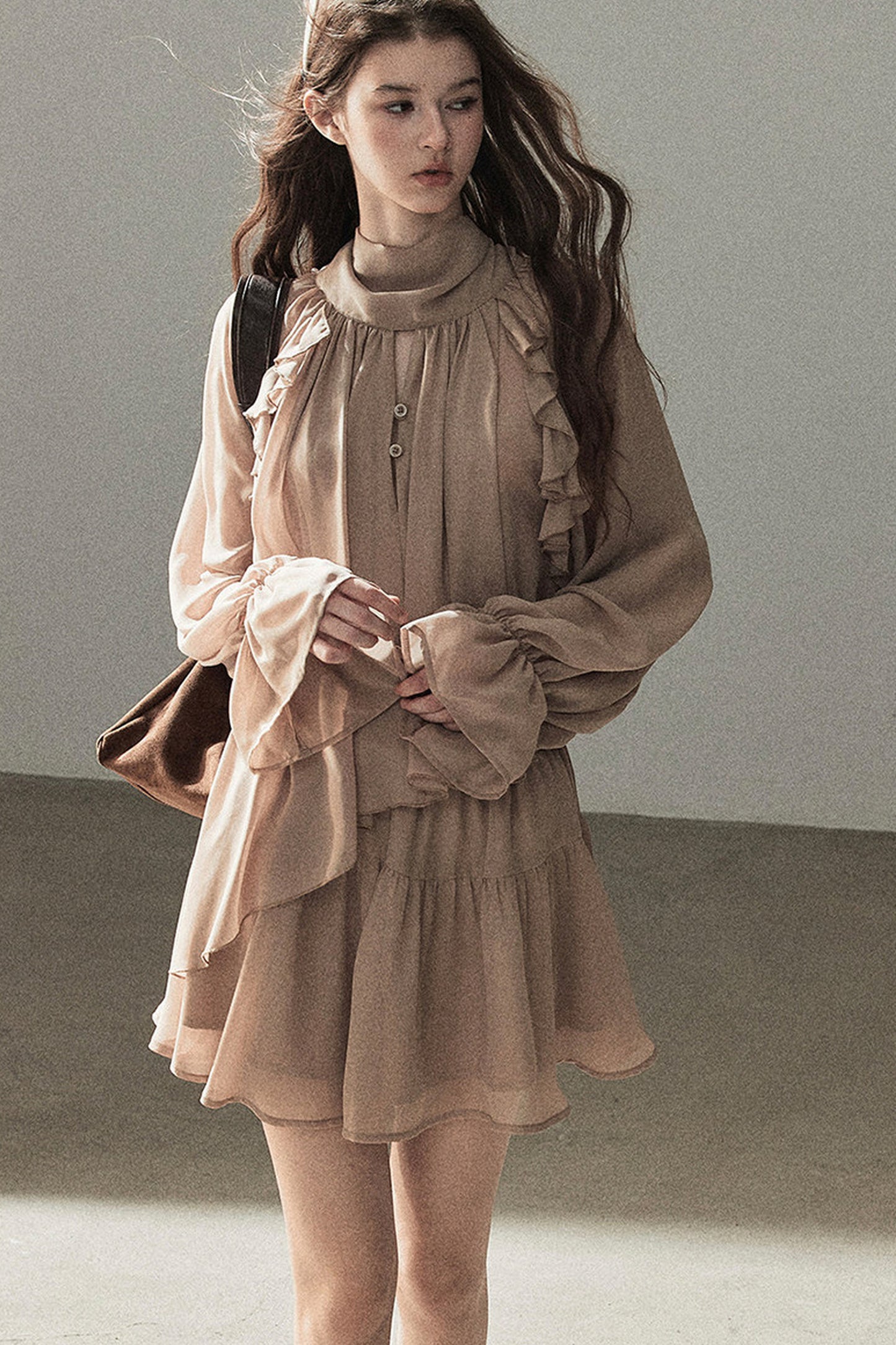 Ruffle Puffy Chiffon Dress and Leggings Set
