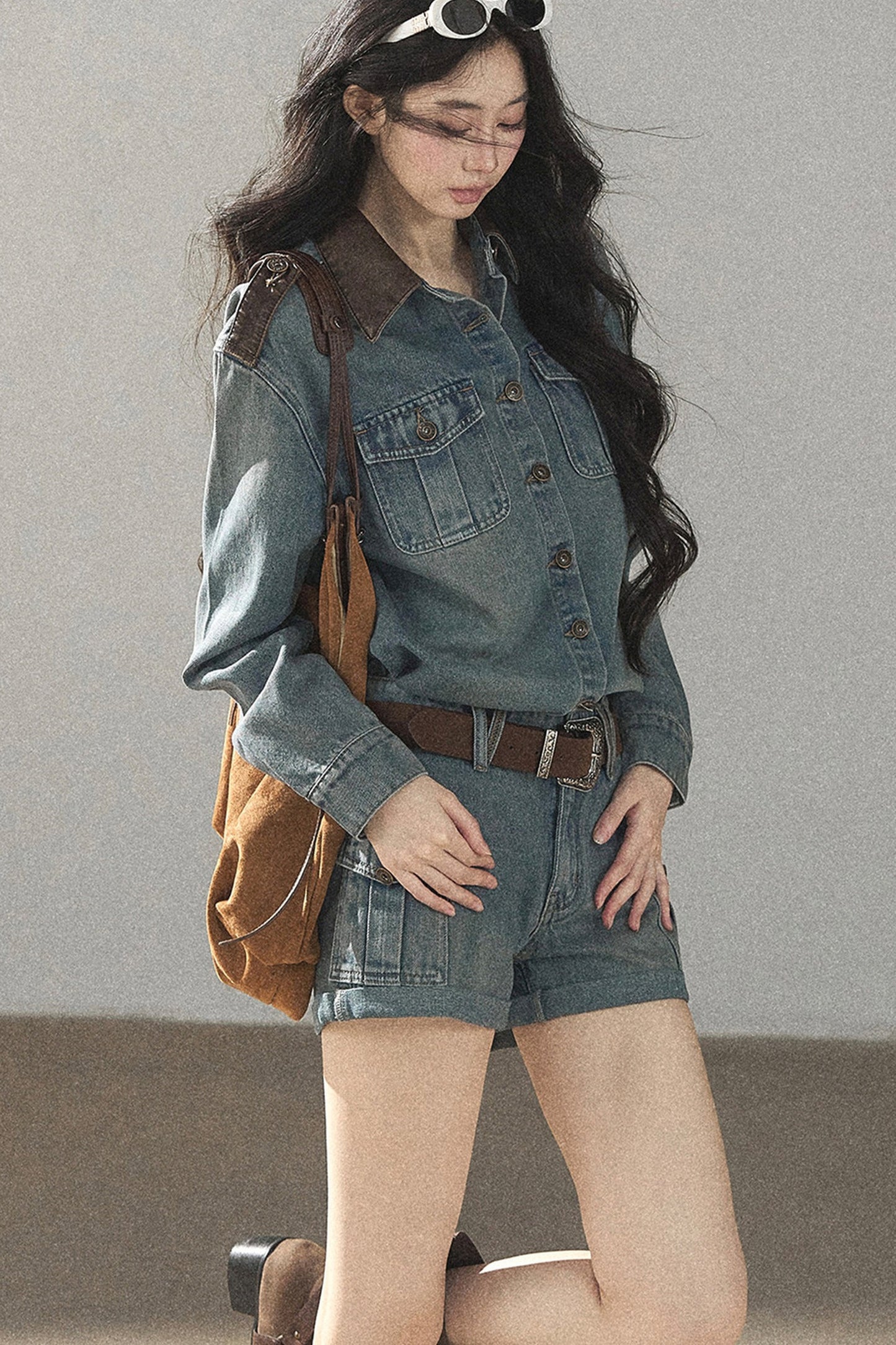 Denim Jacket Shirt And Cargo Shorts Set-Up