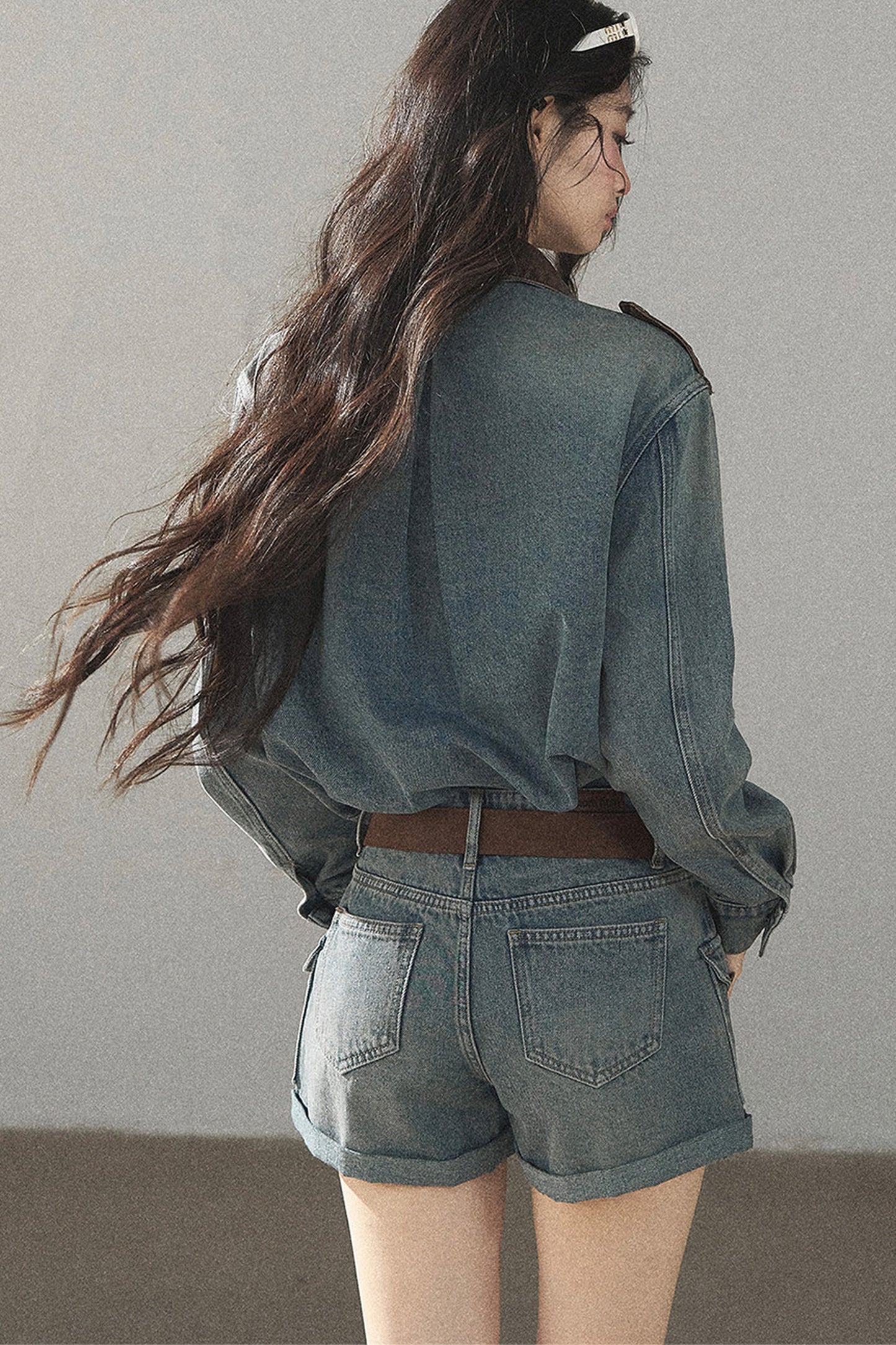 Denim Jacket Shirt And Cargo Shorts Set-Up