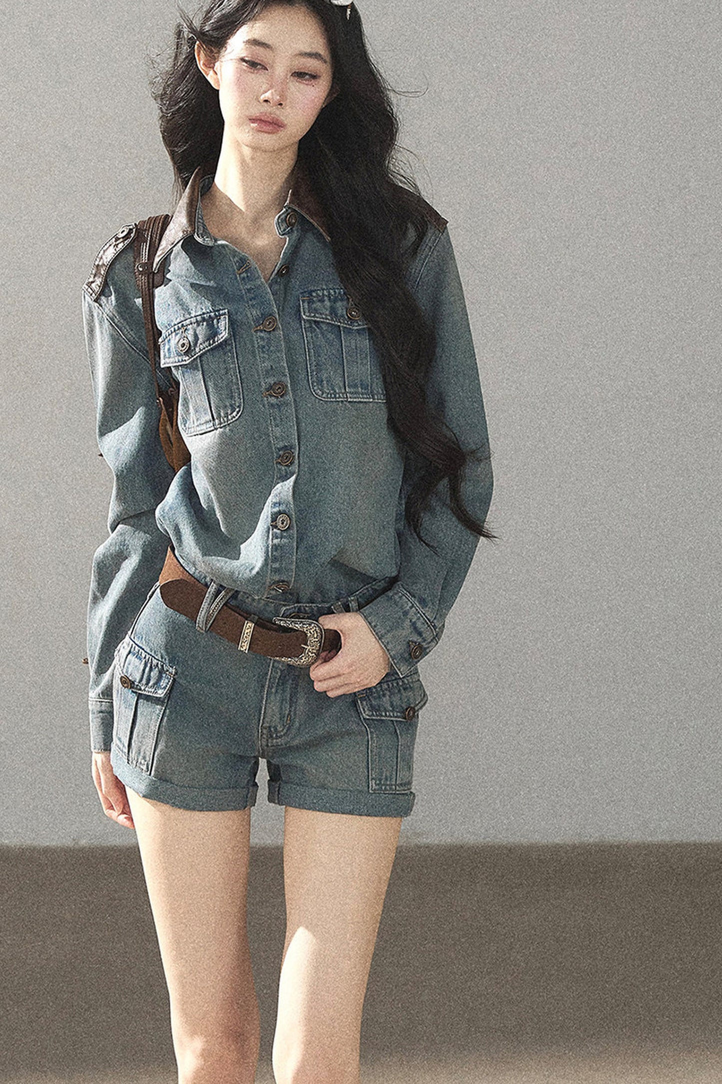 Denim Jacket Shirt And Cargo Shorts Set-Up