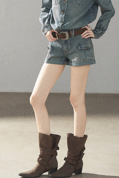 Denim Jacket Shirt And Cargo Shorts Set-Up