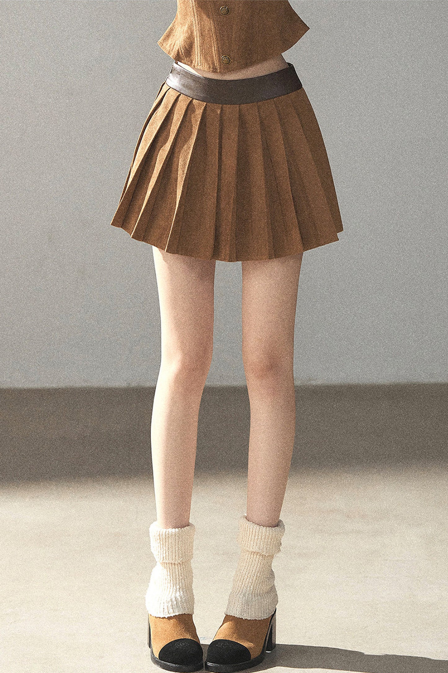 Autumn Coat and Pleated Skirt Three-Piece Set-Up