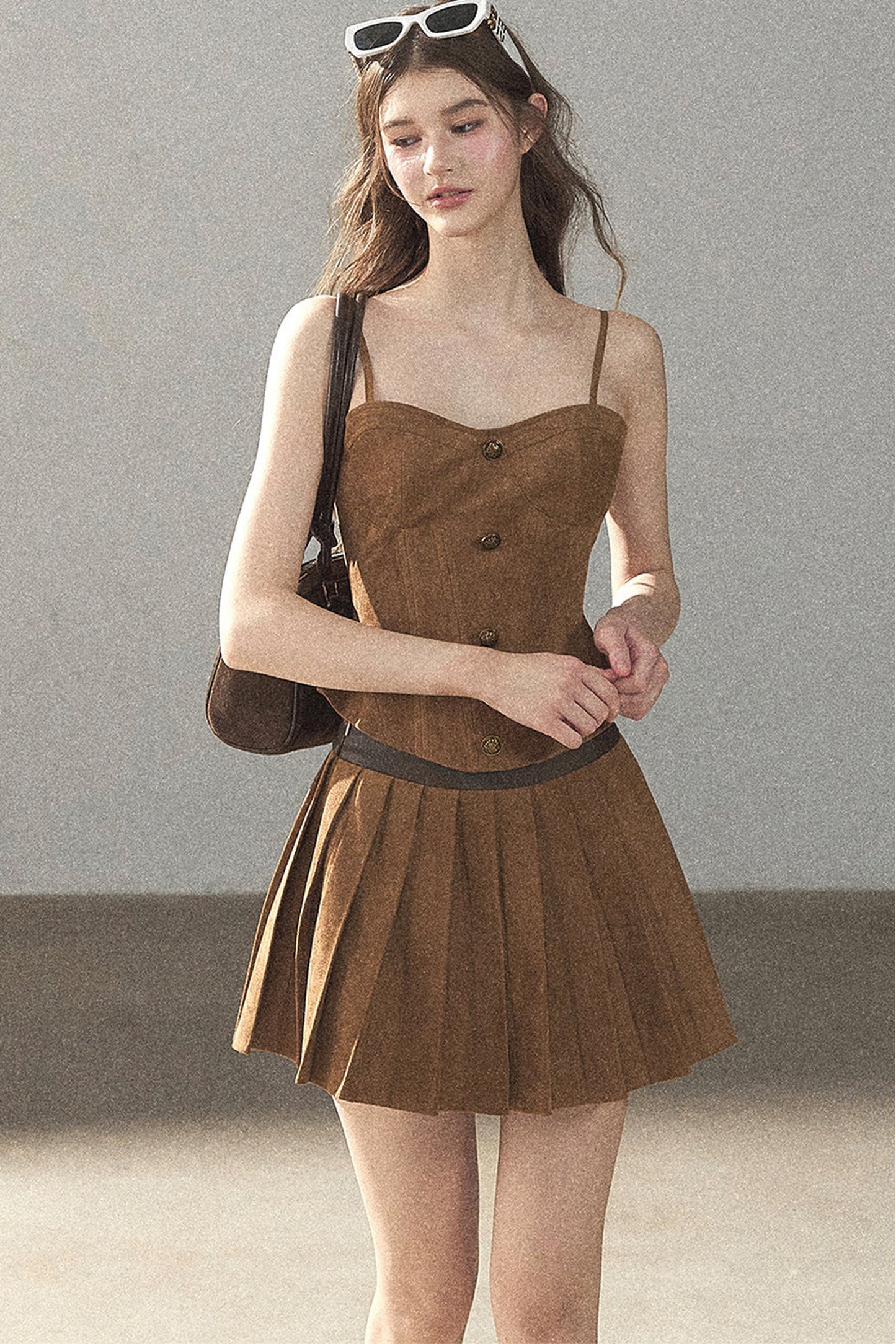 Autumn Coat and Pleated Skirt Three-Piece Set-Up