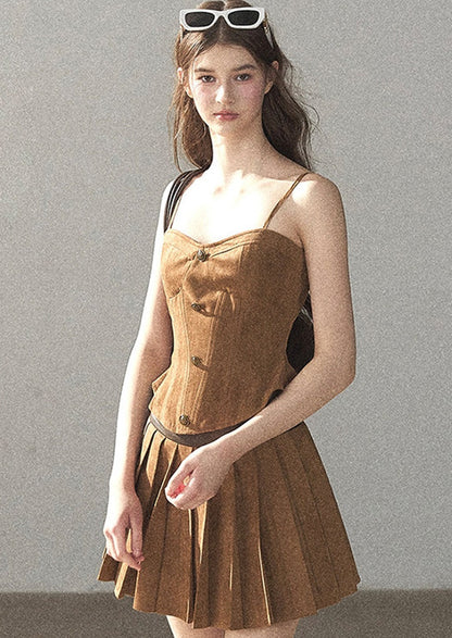 Autumn Coat and Pleated Skirt Three-Piece Set-Up