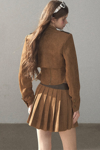 Autumn Coat and Pleated Skirt Three-Piece Set-Up