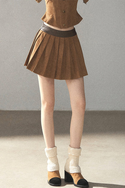 Autumn Coat and Pleated Skirt Three-Piece Set-Up