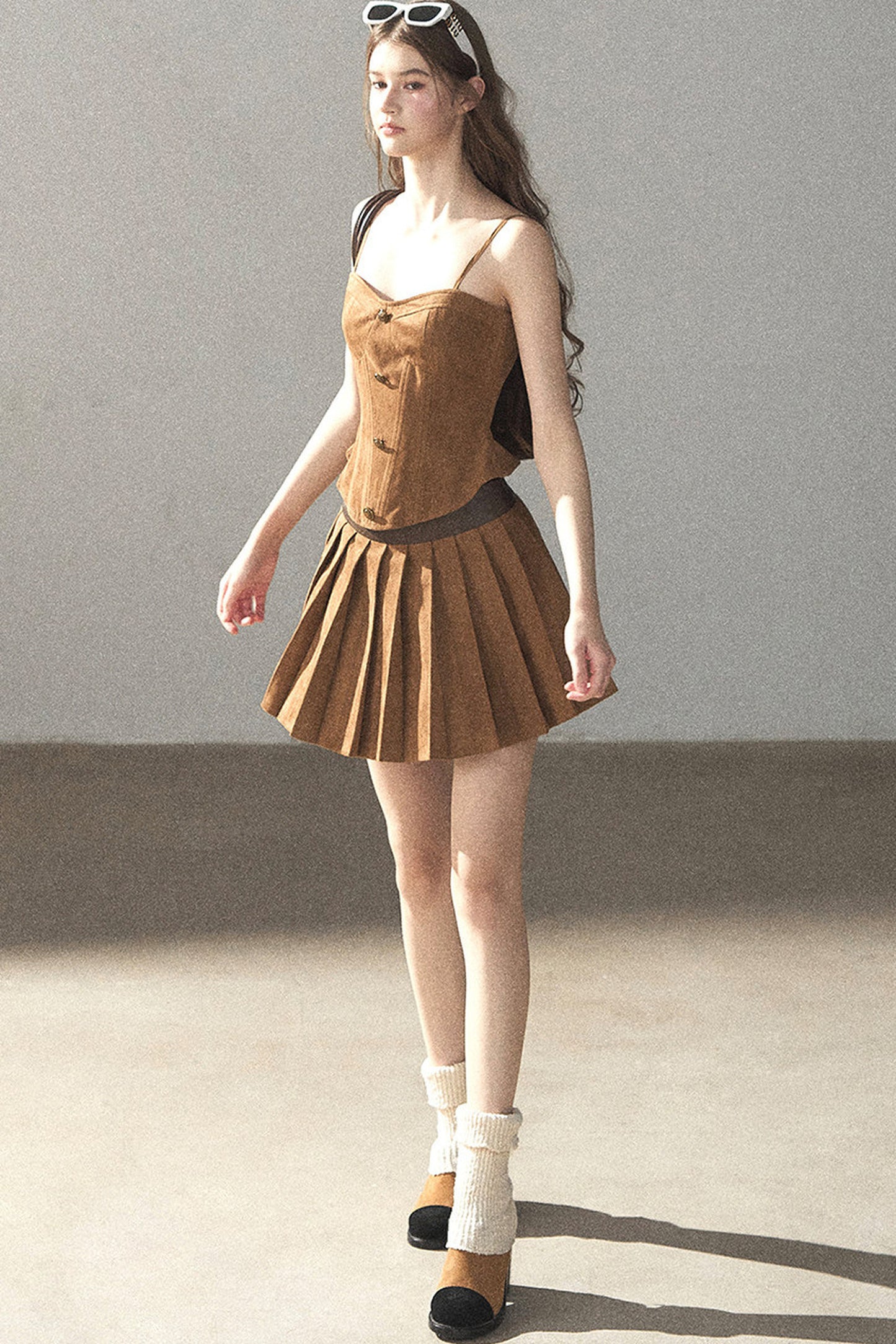 Autumn Coat and Pleated Skirt Three-Piece Set-Up