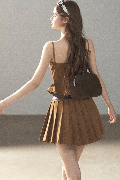 Autumn Coat and Pleated Skirt Three-Piece Set-Up