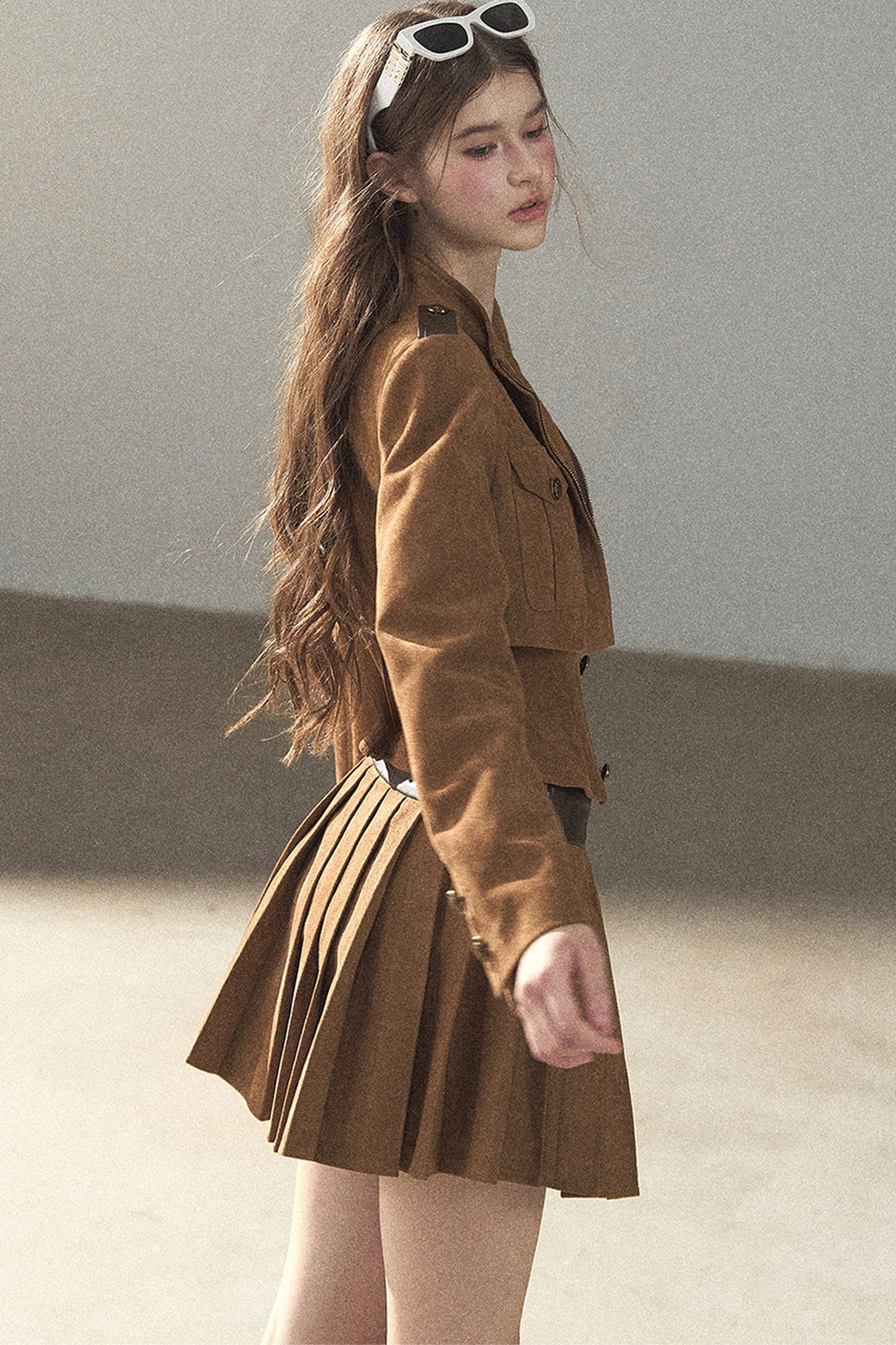 Autumn Coat and Pleated Skirt Three-Piece Set-Up